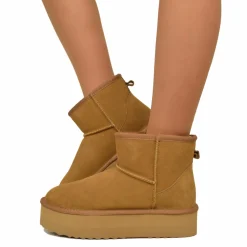Stivaletti Platform Camel in Pelle Scamosciata Imbottiti in Lana