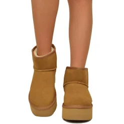 Stivaletti Platform Camel in Pelle Scamosciata Imbottiti in Lana