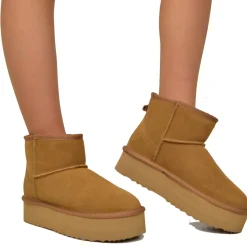 Stivaletti Platform Camel in Pelle Scamosciata Imbottiti in Lana