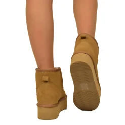 Stivaletti Platform Camel in Pelle Scamosciata Imbottiti in Lana