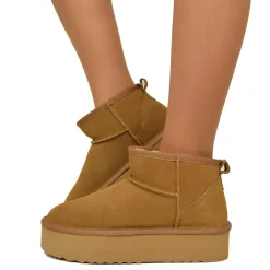 Stivaletti Platform con Pelo in Pelle Scamosciata Imbottiti in Lana