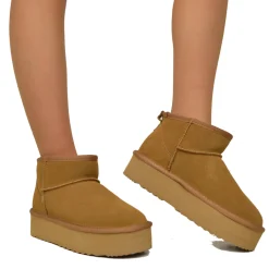 Stivaletti Platform con Pelo in Pelle Scamosciata Imbottiti in Lana
