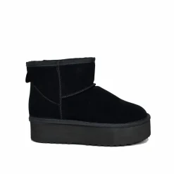 Stivaletti Platform Total Black in Pelle Scamosciata Imbottiti in Vera