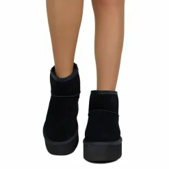Stivaletti Platform Total Black in Pelle Scamosciata Imbottiti in Vera