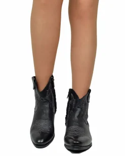 Stivaletti Texani con Zip Pelle Nero