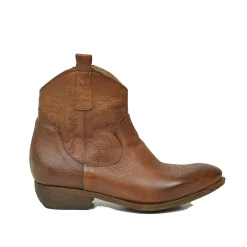 Stivaletti Texani Donna con Zip in Pelle Marrone Vintage