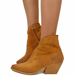 Stivaletti Texani Donna Estivi in Pelle scamosciata Cuoio