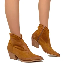 Stivaletti Texani Donna Estivi in Pelle scamosciata Cuoio