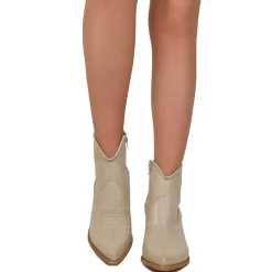 Stivaletti Texani Donna Estivi Sfoderati in Vera Pelle Taupe Made in I
