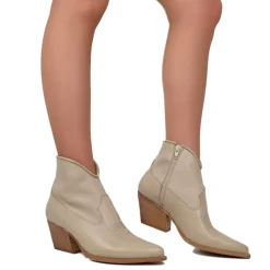Stivaletti Texani Donna Estivi Sfoderati in Vera Pelle Taupe Made in I