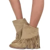 Stivaletti Texani Donna in Scamosciati Beige con Frange Made in Italy