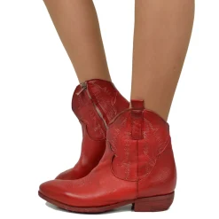 Stivaletti Texani Donna in Pelle Rossa Made in Italy