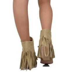 Stivaletti Texani Donna in Scamosciati Beige con Frange Made in Italy