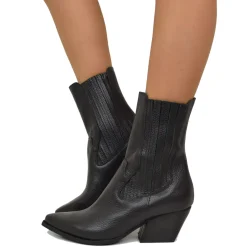 Stivaletti Texani Donna Neri in Pelle Elasticizzati Made in Italy