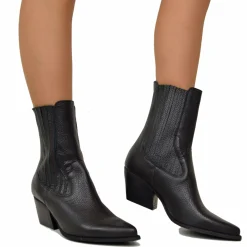 Stivaletti Texani Donna Neri in Pelle Elasticizzati Made in Italy