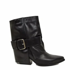 Stivaletti Texani Neri con Ghetta Donna in Pelle con Fibbia