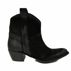 Stivaletti Texanini alla Caviglia in Camoscio Nero Effetto Tacco 5 cm