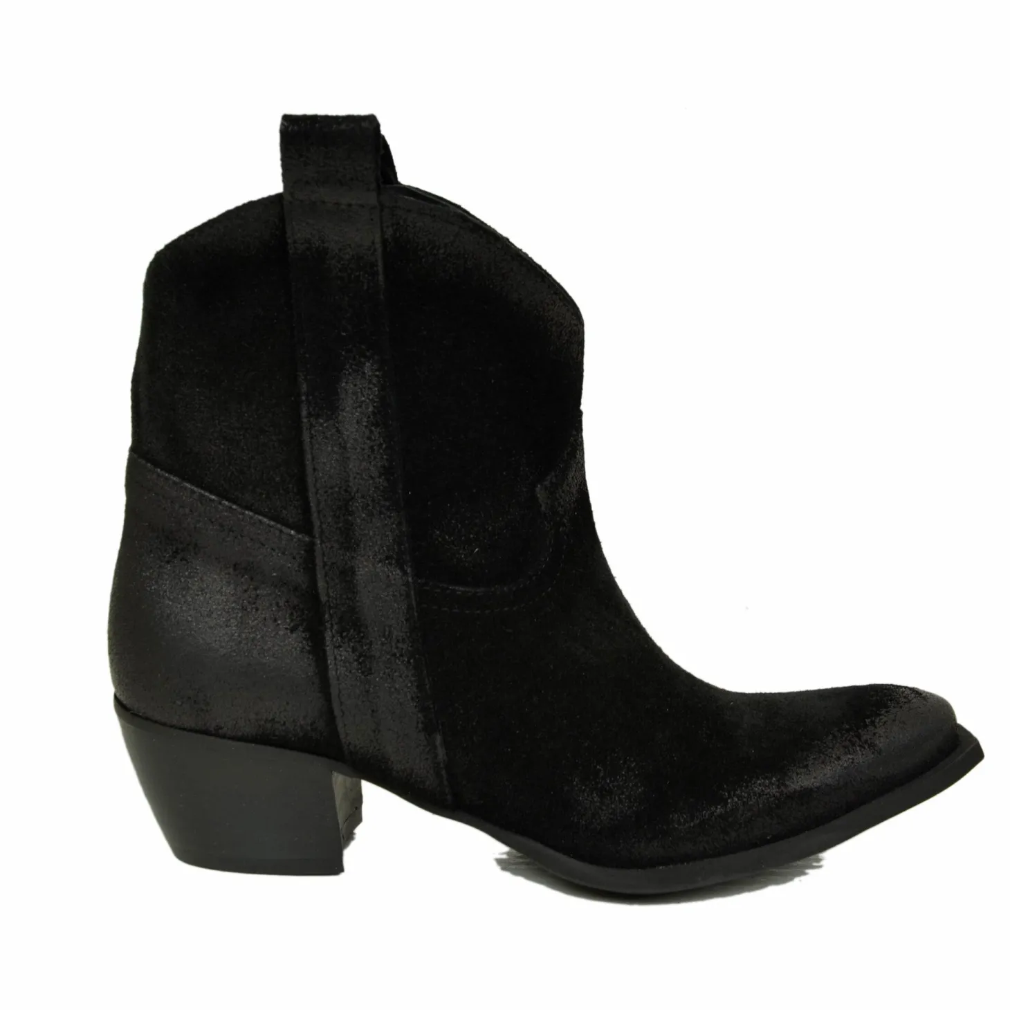 Stivaletti Texanini alla Caviglia in Camoscio Nero Effetto Tacco 5 cm