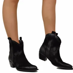 Stivaletti Texanini alla Caviglia in Camoscio Nero Effetto Tacco 5 cm