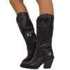 Stivali Alti Texani in Pelle Total Black Gambale Morbido Tacco 8 cm
