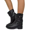 Stivali Anfibi Donna Biker Boots in Pelle Nera con Fibbia