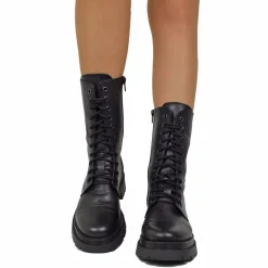 Stivali Anfibi Donna con Zip e Lacci Neri Made in Italy