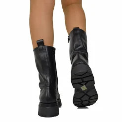 Stivali Anfibi Donna con Zip e Lacci Neri Made in Italy