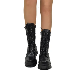 Stivali Anfibi Stringati Doppio Fondo Chunky Boots Vera Pelle Nera