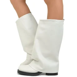 Stivali Biker Donna in Pelle Offwhite con Ghetta Punta Quadrata