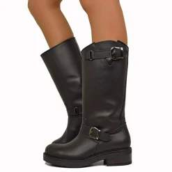 Stivali Biker Donna in Pelle Neri Made in Italy