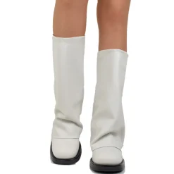 Stivali Biker Donna in Pelle Offwhite con Ghetta Punta Quadrata