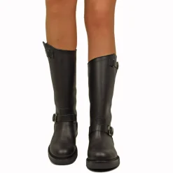 Stivali Biker Donna in Pelle Neri Made in Italy