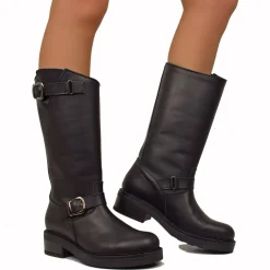 Stivali Biker Donna in Pelle Neri Made in Italy