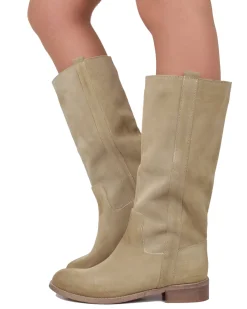 Stivali Camperos Donna Beige in Pelle Scamosciata