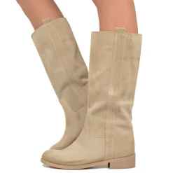 Stivali Camperos Donna Beige in Pelle Scamosciata