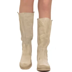 Stivali Camperos Donna Beige in Pelle Scamosciata