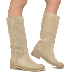 Stivali Camperos Donna Beige in Pelle Scamosciata
