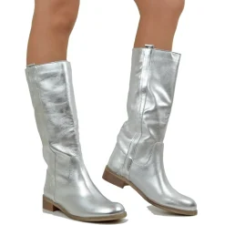 Stivali Camperos Donna in Pelle Laminata color Argento