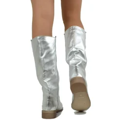 Stivali Camperos Donna in Pelle Laminata color Argento