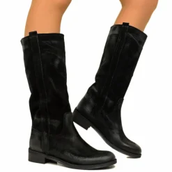 Stivali Camperos Donna Neri in Pelle Scamosciata