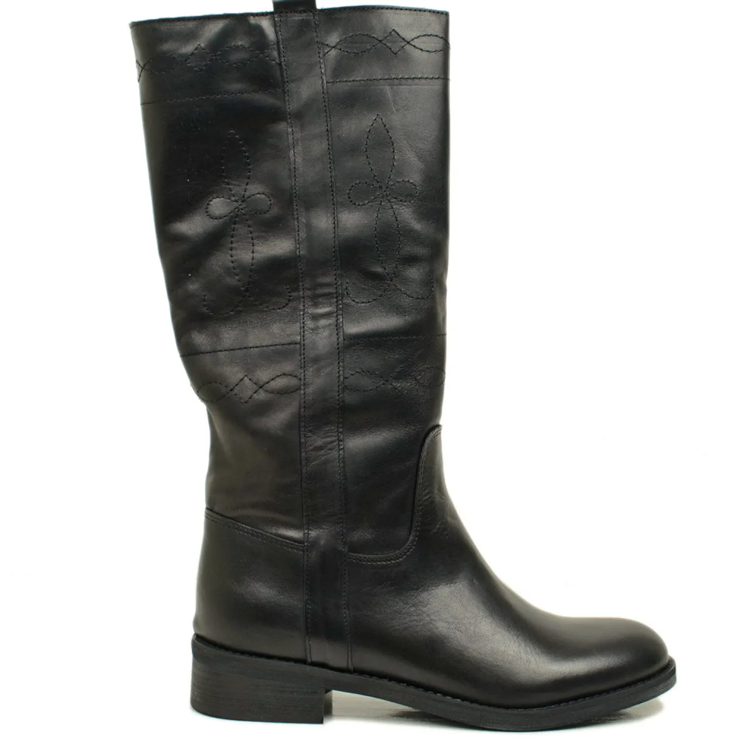 Stivali Camperos Donna Neri in Pelle con Ricami Made in Italy