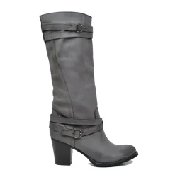Stivali con Tacco Medio Gambale Pelle Nabuk Grigio