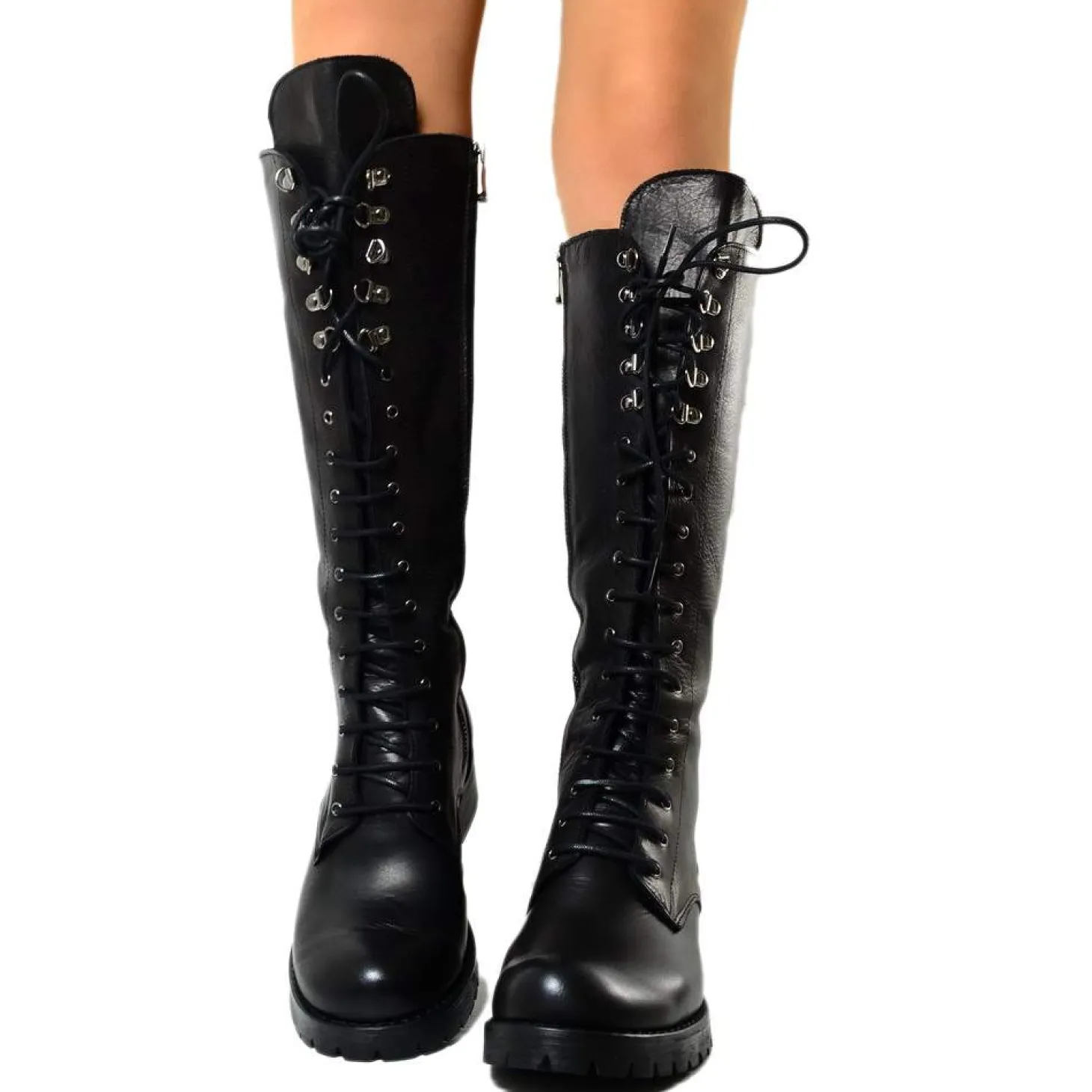 Stivali con Zip e Lacci Neri Made in Italy