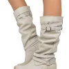 Stivali Donna Biker Estivi in Pelle Nabuk Zigrinati Beige