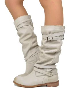 Stivali Donna Biker Estivi in Pelle Nabuk Zigrinati Beige