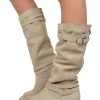 Stivali Donna Biker Estivi in Pelle Nabuk Zigrinati Taupe