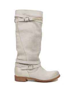 Stivali Donna Biker Estivi in Pelle Nabuk Zigrinati Beige