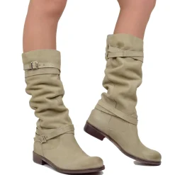 Stivali Donna Biker Estivi in Pelle Nabuk Taupe Made in Italy