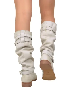 Stivali Donna Biker Estivi in Pelle Nabuk Zigrinati Beige