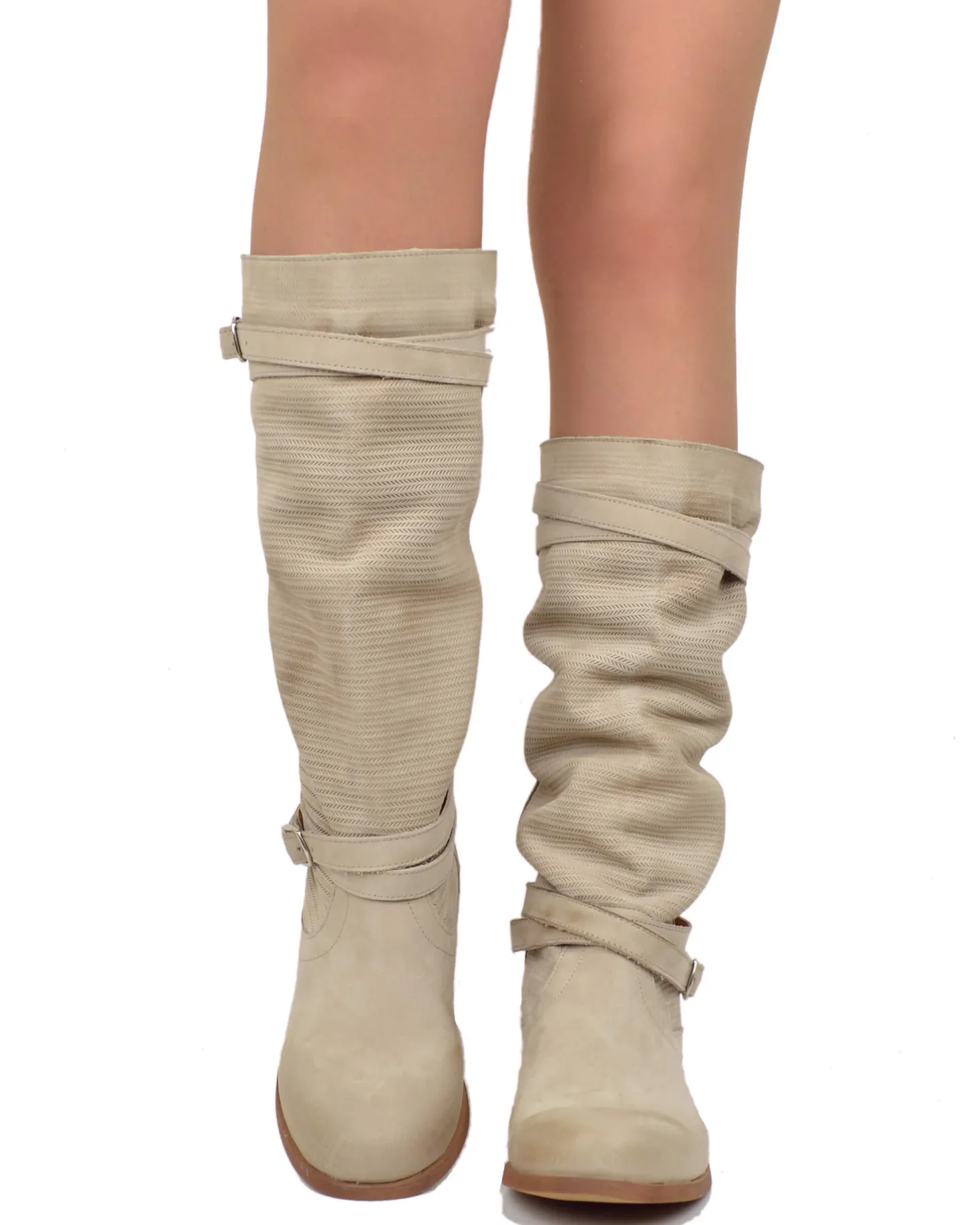 Stivali Donna Biker Estivi in Pelle Nabuk Zigrinati Taupe